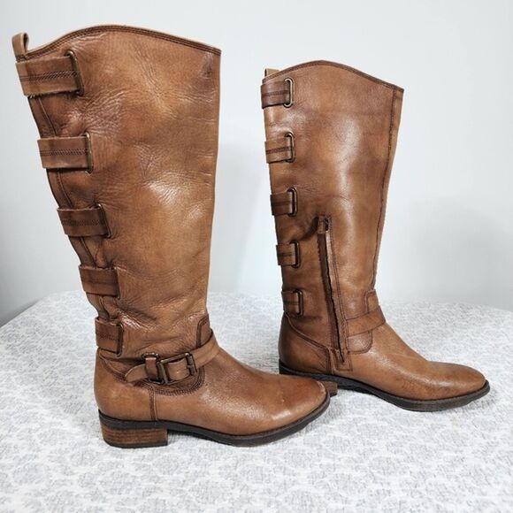 Arturo Chiang Tan Camel Colored Knee High Leather Riding Boots Size 6 - Picture 5 of 8